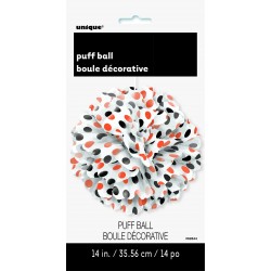 COLGANTE BOLA POMPOM TOPOS NARANJA/NEGRO