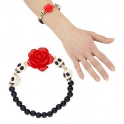 PULSERA CALAVERAS C/ROSA ROJA