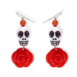 PENDIENTES CALAVERA BLANCA ROSA ROJA