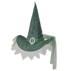 $D SOMBRERO ADULTO BRUJA VERDE TUL