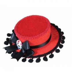 MINI SOMBRERO ROJO BORLAS NEGRA CALAVERA