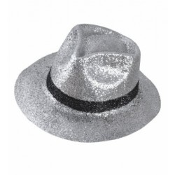 $DSOMBRERO FEDORA PLATA GLITTER TIRA NEG