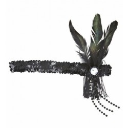 CINTA C/LENTEJUELAS NEGRAS PLUMA PERLAS