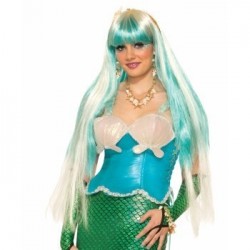 PELUCA SIRENA LARGA VERDE Y BLANCA
