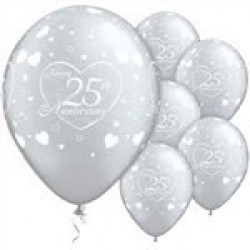$D 6 GLOBOS 11" LATEX  25 ANIVERS PLATA