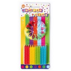  24 VELAS CON SOPORTE MULTICOLOR 7CM