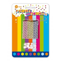 10 VELAS CON SOPORTE MAGICA 7CM