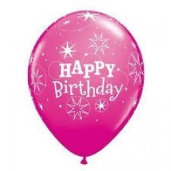 6 GLOBOS 11" LATEX H.BDAY ESTRELLA FUCSI