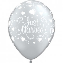 6 GLOBOS 11" LATEX  PLATA JUST MARRIED