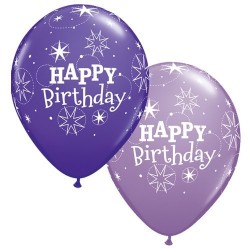 25 GLOBOS 11" LATEX H.BDAY ESTRELLA LILA