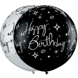 2 GLOBOS JUMBO 3FT PLATA/NEGRO BDAY
