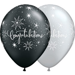 25 GLOBOS 11" LATEX CONGRATUL NEGRO/PLAT