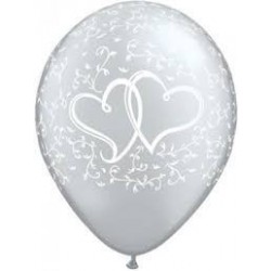 25 GLOBOS 11" LATEX PLATA CORAZON DOBLE