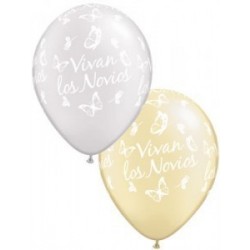$ 25 GLOBOS 11"LATEX  VIVAN LOS NOVIOS