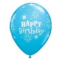 6 GLOBOS 11" LATEX H.BDAY ESTRELLA AZUL