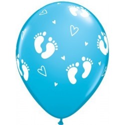25 GLOBOS 11" LATEX MEDIO PIES BABY AZUL