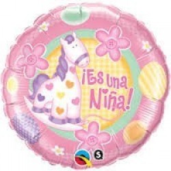 GLOBO 9" PALO RND PONY ES UNA NIÑA