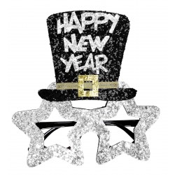 GAFAS FELIZ AÑO NUEVO GLITTER PLATA
