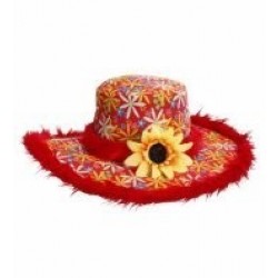 SOMBRERO ROJO HIPPIE IBIZA CON GIRASOL