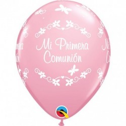 25 GLOBOS 11" LATEX MI 1COMUNION ROSA