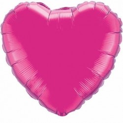GLOBO 4" PALO FOIL CORAZON FUCSIA