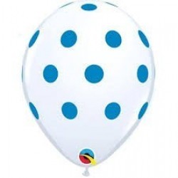 25 GLOBOS 11" LATEX BLANCO TOPOS AZUL