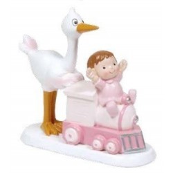 FIGURA CIGUEÑA BEBE TREN ROSA