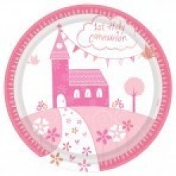   8 PLATOS COMUNION ROSA 23CM