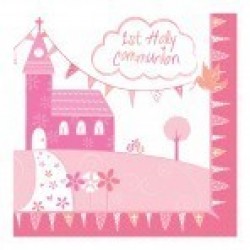   16 SERVILLETAS COMUNION ROSA 33CM