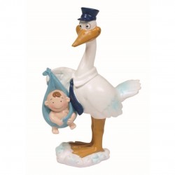 FIGURA CIGUEÑA CON BEBE AZUL 20CM