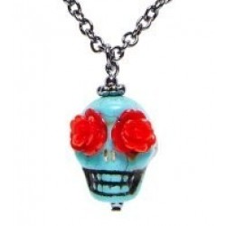 COLLAR CALAVERA AZUL C/OJOS ROSA ROJA