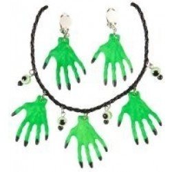 COLLAR PENDIENTES MANOS DE BRUJA VERDE