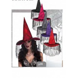 SOMBRERO BRUJA CON VELO COLORES SURTIDOS