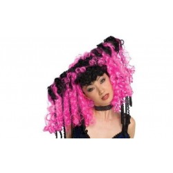 PELUCA RIZADA FUCSIA/NEGRO