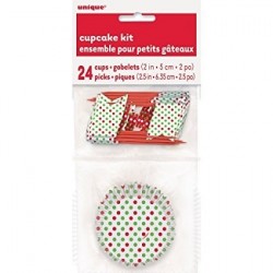 KIT 24 PIEZAS CUPCAKE TOPOS VERDE/ROJO
