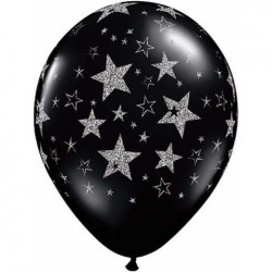 $D 25 GLOBOS 11" LATEX NEGRO ESTRELLAS