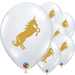 25 GLOBOS 11" LATEX BLANCO UNICORNIO ORO