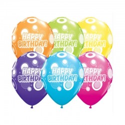 6 GLOBOS 11" LATEX BIRTHDAY TOPOS COL.VA