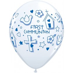 25 GLOBOS 11" LATEX COMUNION FIRST AZUL