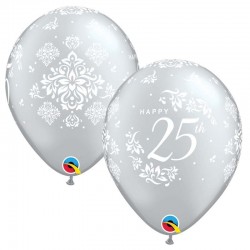 6 GLOBOS 11" LATEX PLATA 25 ANIVERSARIO