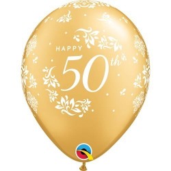 6 GLOBOS 11" LATEX ORO 50TH ANIVERSARIO
