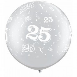 $D 2 GLOBOS JUMBO 30" PLATA 25 ANIVE