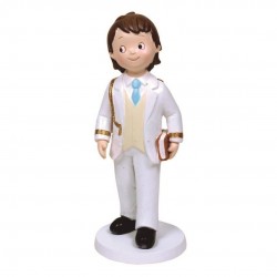 FIGURA NIÑO COMUNION CHALECO MARFIL 16CM