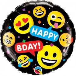 GLOBO 18" FOIL RND SMILEYS HAPPY BDAY