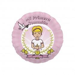 -GLOBO 18" FOIL RND 1COMUNION ROSA