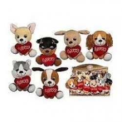 PELUCHE PERRO SENTADO C/CORAZON 14CM