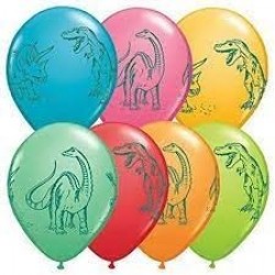 50 GLOBOS 11" LATEX DINOSAURIOS COLORES