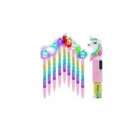 BOLIGRAFO UNICORNIO GLITTER LUZ 15CM