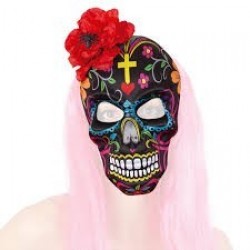 MASCARA CATRINA CON ROSA Y ARAÑA