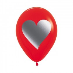 12 GLOBOS 12" LATEX ROJO CORAZON PLATA